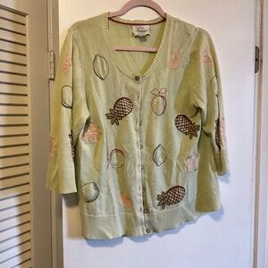 Hand embroidered Christopher & banks sweater with fruit design